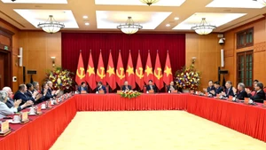 Quang cảnh cuộc tiếp tại Trụ sở Trung ương Đảng. (Ảnh: ĐĂNG KHOA)