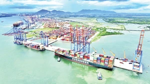 Hoạt động luân chuyển hàng hóa xuất, nhập khẩu trong cụm cảng Cái Mép-Thị Vải. (Ảnh CTV)