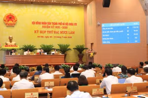 Quang cảnh kỳ họp thứ 25 của Hội đồng nhân dân thành phố Hà Nội khóa 16.