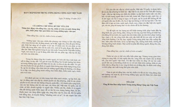 Tổng Bí thư Tô Lâm gửi Thư thăm hỏi, động viên đồng bào, cán bộ, chiến sĩ trên cả nước đang ứng phó, khắc phục hậu quả thiên tai trong những ngày vừa qua. thiet-ke-chua-co-ten.png