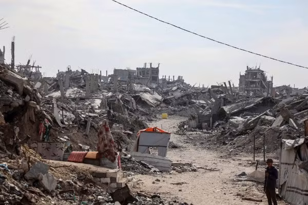 Khung cảnh đổ nát do xung đột ở phía bắc Dải Gaza. (Ảnh: TÂN HOA XÃ)
