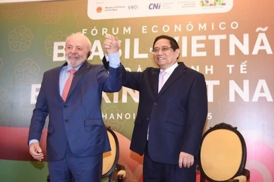 Thủ tướng Phạm Minh Chính và Tổng thống Brazil Luiz Inácio Lula da Silva tham dự Diễn đàn kinh tế Việt Nam-Brazil diễn ra ngày 29/3/2025 tại Hà Nội. (Ảnh: TRẦN HẢI)