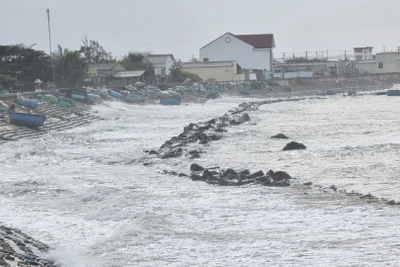 Vùng ven biển xã Nhơn Hải (huyện Ninh Hải, tỉnh Ninh Thuận) thường xuyên chịu áp lực từ những đợt sóng lớn đánh vào bờ. (Ảnh: Nguyễn Thành – TTXVN)