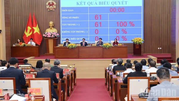 100% đại biểu tham dự kỳ họp bấm nút thông qua Nghị quyết quy định chính sách hỗ trợ chuyển đổi nghề, giải bản đối với tàu cá trên địa bàn tỉnh không có nhu cầu hoạt động khai thác thủy sản.