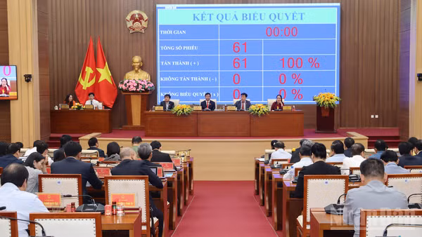 100% đại biểu tham dự kỳ họp bấm nút thông qua Nghị quyết ban hành quy định tiêu chí cụ thể để xác định vị trí từng loại đất, số lượng vị trí đất trong bảng giá đất; quyết định bảng giá đất lần đầu trên địa bàn tỉnh.
