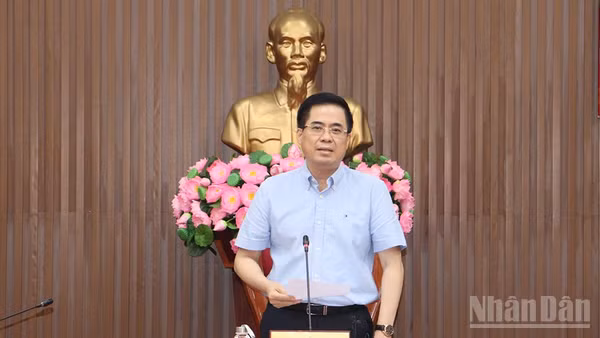 Đồng chí Nguyễn Hoàng Giang, Ủy viên Trung ương Đảng, Chủ tịch Ủy ban nhân dân tỉnh Quảng Ngãi phát biểu kết luận tại phiên họp.