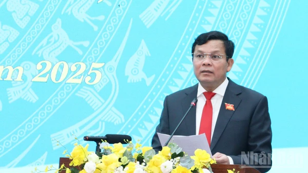 Chủ tịch Hội đồng nhân dân tỉnh Quảng Ngãi Nguyễn Đức Tuy phát biểu bế mạc kỳ họp.