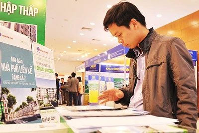 Người dân tìm hiểu về dự án và thủ tục mua nhà ở xã hội. Ảnh: NAM ANH