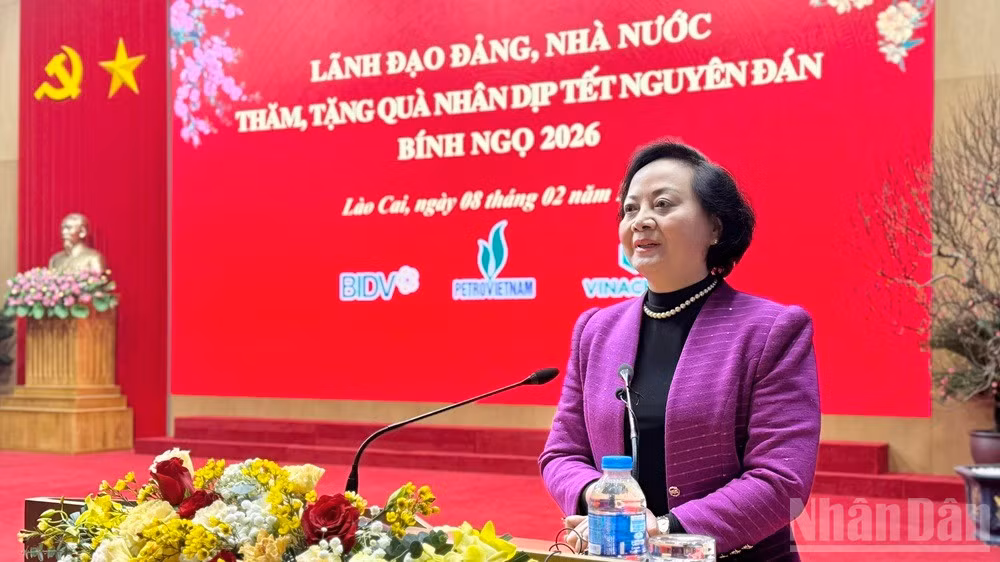 Phó Thủ tướng Phạm Thị Thanh Trà chúc Tết Đảng bộ, nhân dân tỉnh Lào Cai. (Ảnh: THANH SƠN)