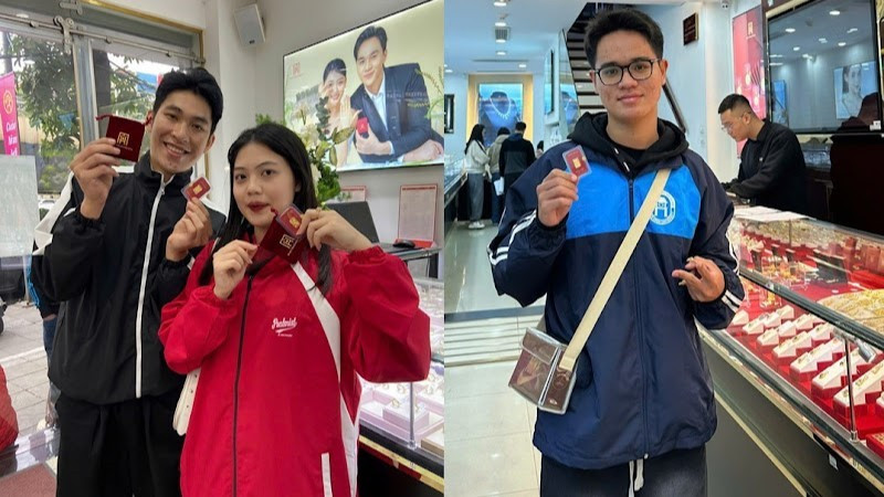 Các bạn trẻ khoe mua thành công Tứ Quý Thịnh Vượng 0,1 chỉ của Bảo Tín Mạnh Hải