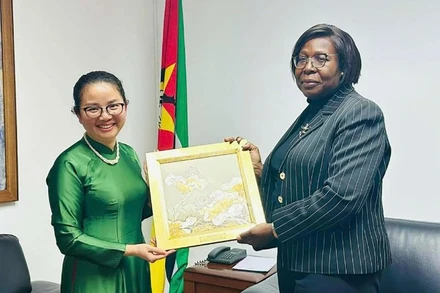 Đại sứ Việt Nam tại Mozambique Trần Thị Thu Thìn chào xã giao Thủ tướng Mozambique Maria Benvinda Delfina Levi. (Ảnh: Đại sứ quán Việt Nam tại Mozambique)