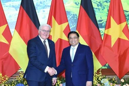 Sáng 24/1/2024, tại Văn phòng Chính phủ, Thủ tướng Phạm Minh Chính đón và hội kiến Tổng thống Cộng hòa Liên bang Đức Frank-Walter Steinmeier đang có chuyến thăm cấp Nhà nước tới Việt Nam. (Ảnh: TRẦN HẢI)