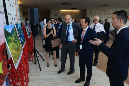 Các đại biểu tham quan Triển lãm. (Ảnh: Nguồn Văn phòng Cơ quan Thường trực về Nhân quyền)