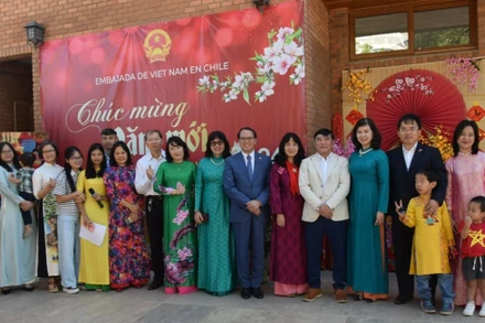 Các đại biểu tham dự sự kiện chụp ảnh kỷ niệm. (Ảnh do Đại sứ quán Việt Nam tại Chile cung cấp)