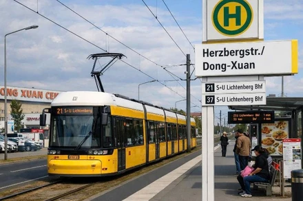 Bến tàu điện mang tên “Herzbergstr./Dong-Xuan” - niềm tự hào của cộng đồng người Việt tại Berlin. (Ảnh: Đại sứ quán Việt Nam tại Đức)