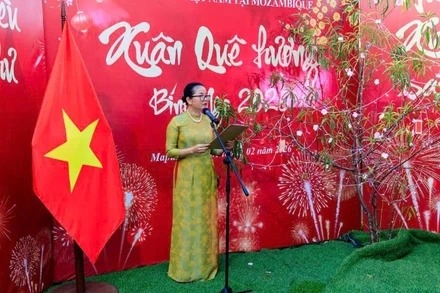 Đại sứ Trần Thị Thu Thìn phát biểu tại chương trình Xuân Quê hương. (Ảnh: Đại sứ quán Việt Nam tại Mozambique)