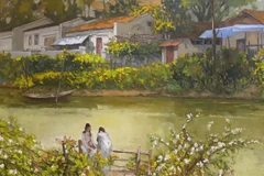 Một trích đoạn tác phẩm tranh sơn dầu "Nắng mới" của họa sĩ Lâm Đức Mạnh.