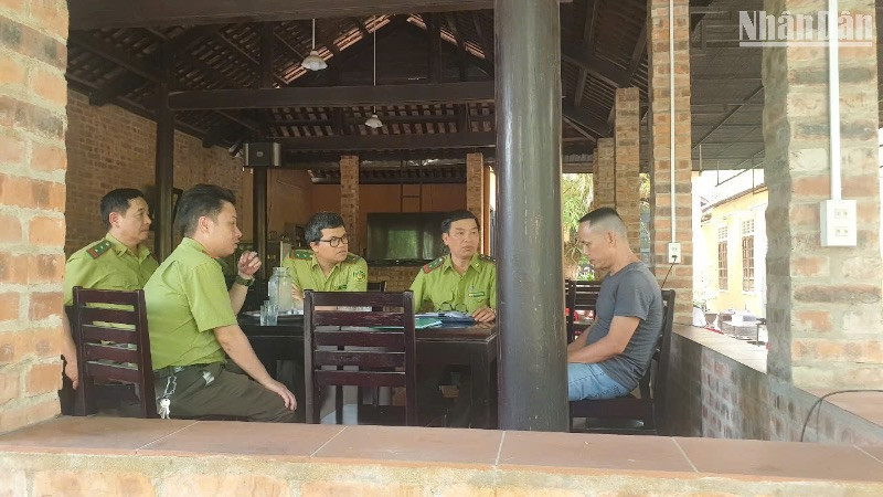 Tổ kiểm lâm kiểm tra quán cà phê chim ở 43 Minh Mạng khi chủ quán lên mạng xã hội kêu gọi khách cà-phê đến quán để nghe chim hót.