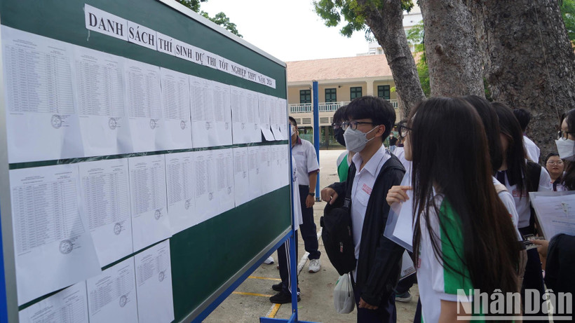 Sĩ tử Thành phố Hồ Chí Minh làm thủ tục thi tốt nghiệp trung học phổ thông năm 2024. Ảnh: THẾ ANH