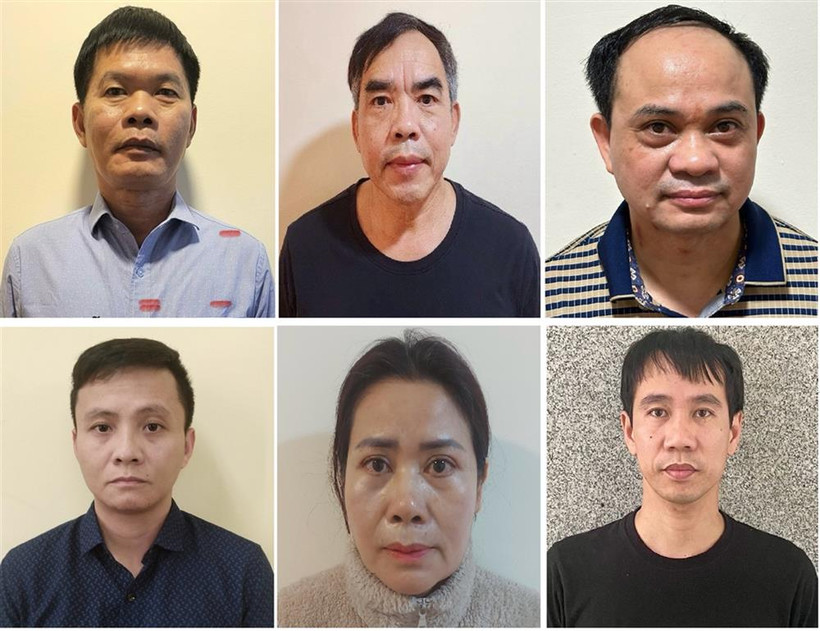  Các bị can: Nguyễn Văn Khước, Chu Quốc Hải, Hoàng Văn Nhiệm, Cao Đại Nghĩa, Đinh Thị Thu Hương, Nguyễn Ngọc Huy (theo thứ tự từ trái sang phải, từ trên xuống dưới).