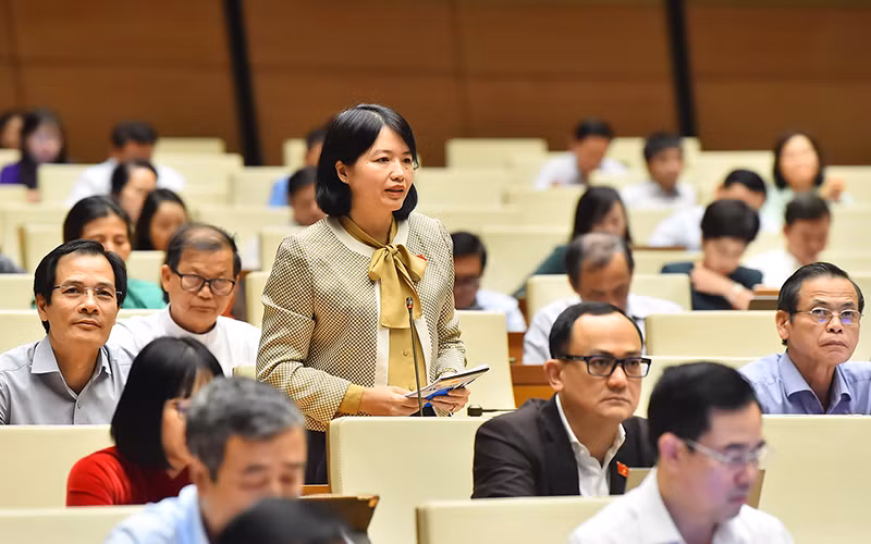 Đại biểu Quốc hội tỉnh Hải Dương phát biểu ý kiến thảo luận tại kỳ họp thứ 8, Quốc hội khóa XV. (Ảnh MỸ HÀ)