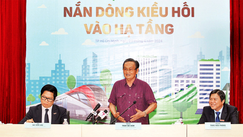 Các đại biểu chủ trì tại tọa đàm “Nắn dòng kiều hối vào hạ tầng”. (Ảnh CTV)