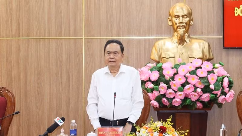 Chủ tịch Quốc hội Trần Thanh Mẫn phát biểu tại buổi làm việc.