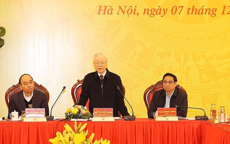 Tổng Bí thư Nguyễn Phú Trọng phát biểu chỉ đạo hội nghị. (Ảnh TTXVN )