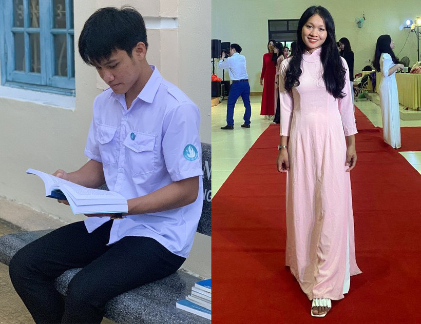 Nữ sinh người Rục đầu tiên đỗ đại học Cao Thị Lệ Hằng và thủ khoa người Hrê Phạm Quốc Toản. (Ảnh do nhân vật cung cấp)