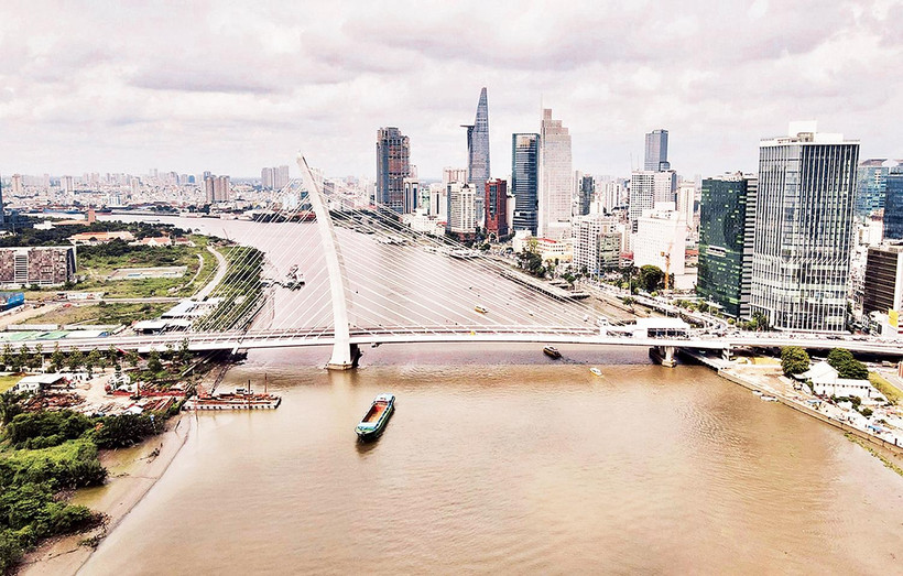 Toàn cảnh cầu Thủ Thiêm 2 (TP Hồ Chí Minh) chính thức được khánh thành đưa vào sử dụng ngày 28/4/2022. Ảnh: Nguyễn Minh 