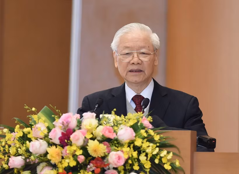 Tổng Bí thư Nguyễn Phú Trọng phát biểu tại hội nghị của Chính phủ với lãnh đạo các tỉnh, thành phố trực thuộc Trung ương. Ảnh: Trần Hải