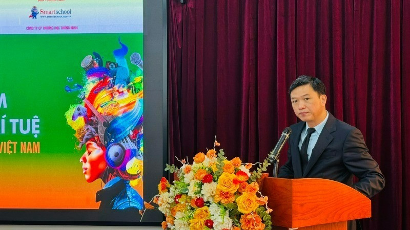 Ông Lưu Hoàng Long, Cục trưởng Cục Sở hữu trí tuệ (Bộ Khoa học và Công nghệ) phát biểu tại hội thảo. (Ảnh: BÍCH LIÊN)