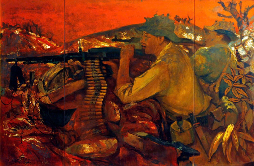 Tác phẩm "Quảng Trị 1972", chất liệu sơn mài.