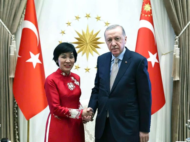 Đại sứ Đặng Thị Thu Hà và Tổng thống Thổ Nhĩ Kỳ Recep Tayyip Erdogan. (Ảnh: Đại sứ quán Việt Nam tại Thổ Nhĩ Kỳ)