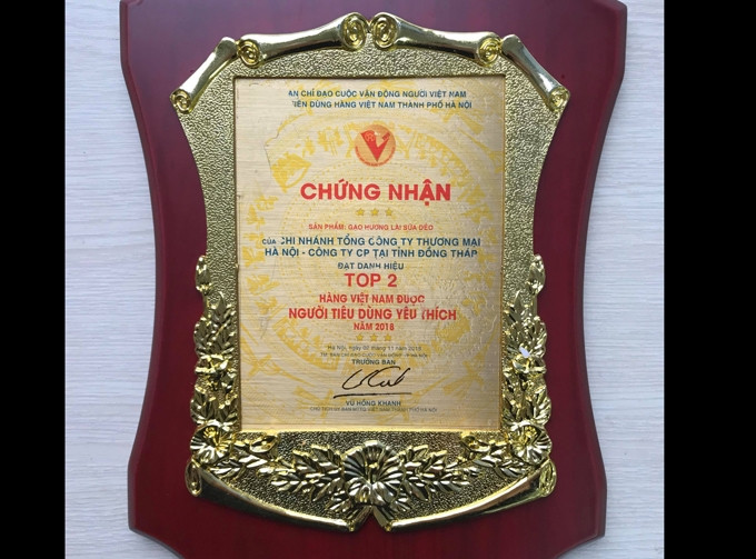 Gạo Hương lài sữa dẻo của Hapro lọt tốp 2 “Hàng Việt Nam được người tiêu dùng yêu thích năm 2018”