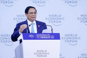 Thủ tướng Chính phủ Phạm Minh Chính phát biểu tại Phiên toàn thể Hội nghị WEF Đại Liên 2024.