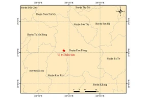 Bản đồ tâm chấn trận động đất có độ lớn 4.7 tại huyện Kon Plông, Kon Tum ngày 23/8.