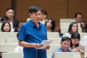 Đại biểu Lê Tất Hiếu (đoàn Vĩnh Phúc) đặt câu hỏi trong phiên chất vấn chiều 6/11. (Ảnh: DUY LINH)