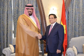 Thủ tướng Chính phủ Phạm Minh Chính và ông Faisal bin Fadhil Al-Ibrahim, Bộ trưởng Kinh tế và Kế hoạch Saudi Arabia. (Ảnh: NHẬT BẮC/VGP).