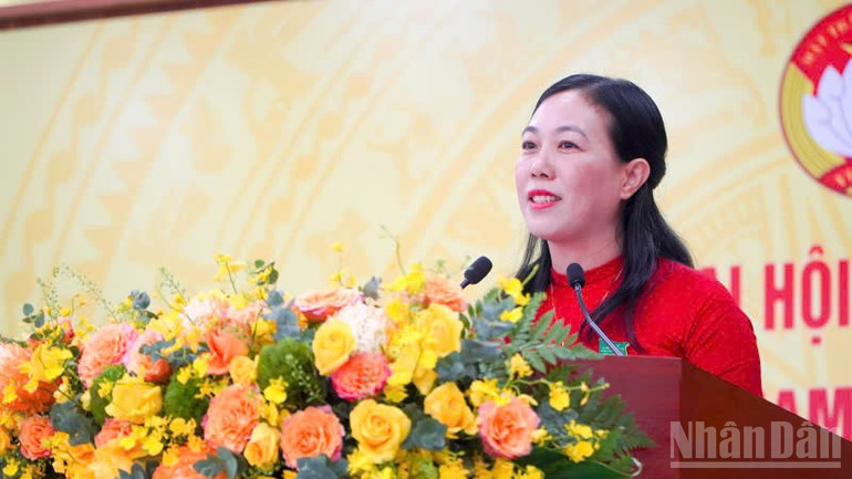 Phó Chủ tịch Ủy ban Mặt trận Tổ quốc Việt Nam thành phố Đà Nẵng Nguyễn Thị Thanh Phương phát biểu tại đại hội. ndo_br_z6992331825979-69c7f39d9d16389156862ec64c51a9a6.jpg