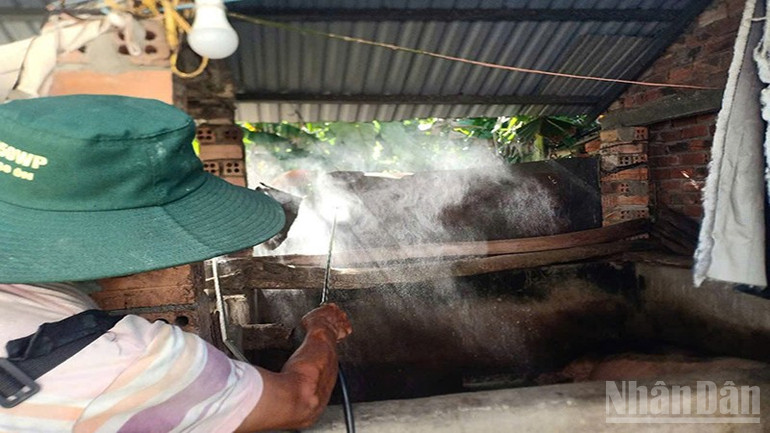 Người dân thực hiện vệ sinh, phun thuốc sát trùng tiêu diệt các loại mầm bệnh. ndo_br_1-3809.jpg