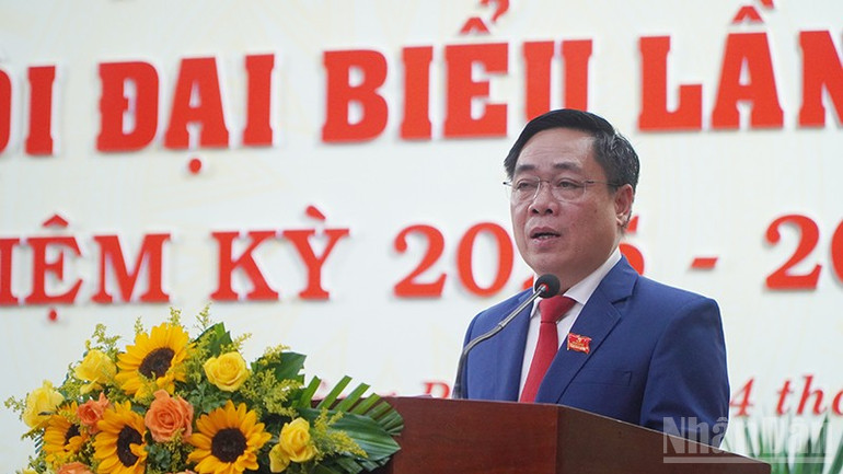 Bí thư Đảng ủy phường Quảng Phú Bùi Ngọc Ảnh phát biểu tại đại hội. ndo_br_6.jpg
