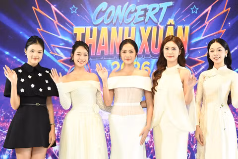 Những người đẹp từ cuộc thi Hoa hậu Việt Nam 2024 có mặt tại buổi họp báo concert "Thanh Xuân". (Ảnh: Ban tổ chức)