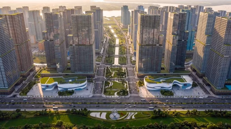 Phối cảnh Khu đô thị đa mục tiêu và khu đô thị định cư tại phường Lĩnh Nam, Hà Nội khi hoàn thành. (Ảnh: Tập đoàn Tương lai sông Hồng)