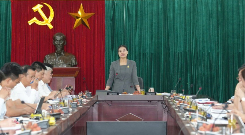 Đồng chí Bạch Liên Hương, Tổ trưởng Tổ công tác số 10 của thành phố Hà Nội hướng dẫn công tác sắp xếp các đơn vị hành chính cấp xã.