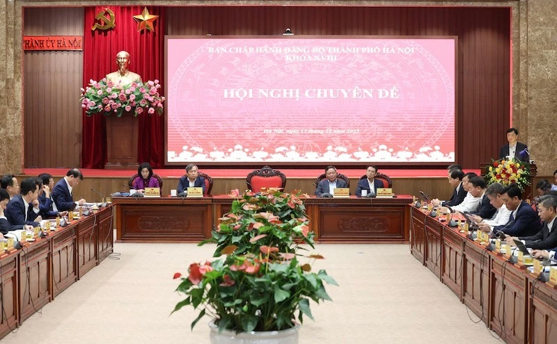 Hội nghị chuyên đề của Ban Chấp hành Đảng bộ thành phố Hà Nội sáng 13/12. (Ảnh: Viết Thành)