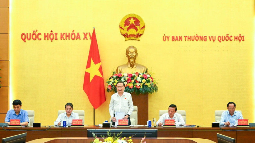 Chủ tịch Quốc hội Trần Thanh Mẫn và các Phó Chủ tịch Quốc hội chủ trì phiên họp. (Ảnh: DUY LINH)