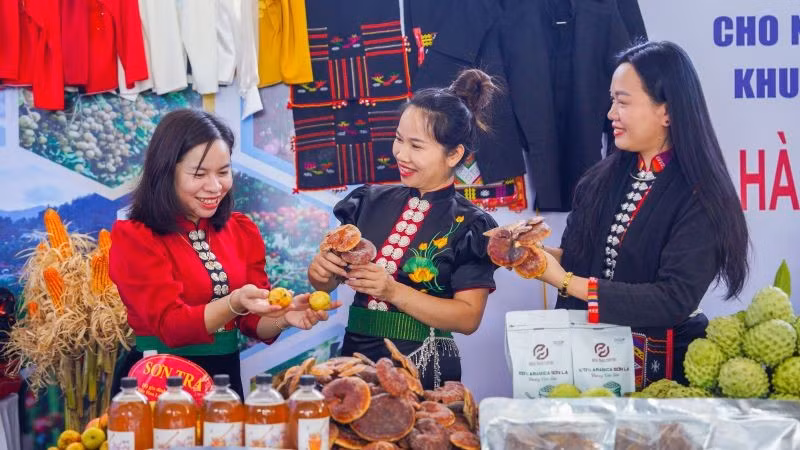 Hội chợ lần này nằm trong chuỗi hoạt động kỷ niệm 130 năm thành lập tỉnh Sơn La (1895-2025), đồng thời hướng tới kết nối giao thương Việt-Lào. (Ảnh: PV)