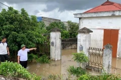 Lãnh đạo xã Tân Thuận (tỉnh Hưng Yên) kiểm tra lũ tại khu vực trạm bơm Bách Thuận, thôn Thượng Xuân.