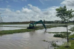 Hưng Yên đang tập trung khơi thông dòng chảy trên các tuyến kênh mương để tiêu thoát nước nhanh trong nội đồng.